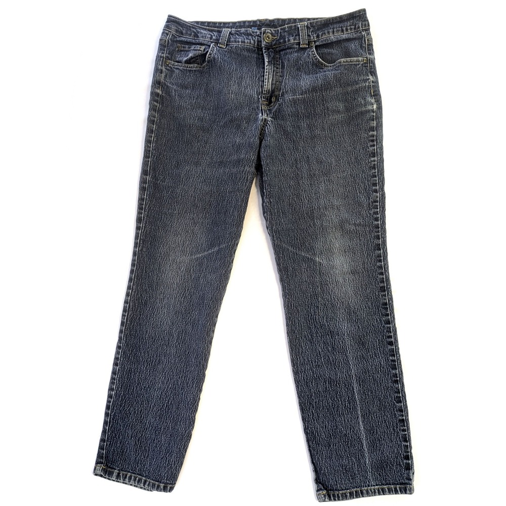Relativity Womens Straight Leg Jeans Dark Wash Textured Denim Size 14 Stretch